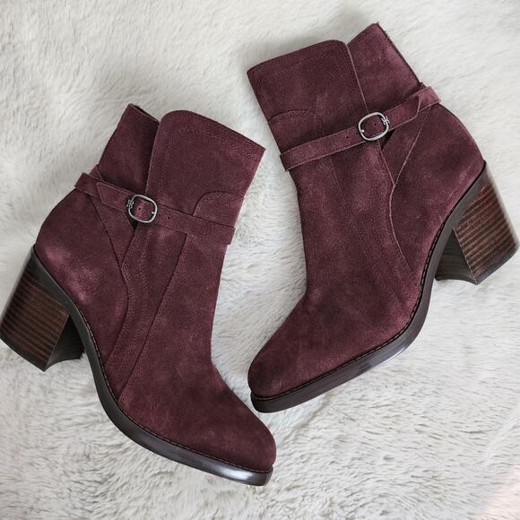 NEW Sam Edelman Simona Block Heel Burgundy Leather Ankle Bootie - Picture 1 of 12